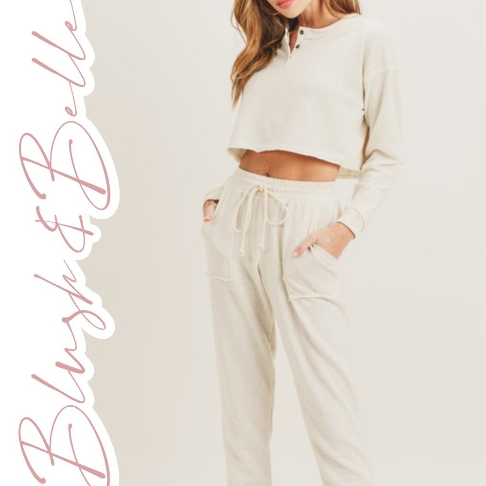 Cropped Cotton Blend Lounge Set in NATURAL